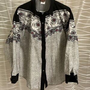 Roper Black and Gray Western Shirt with Red Accents